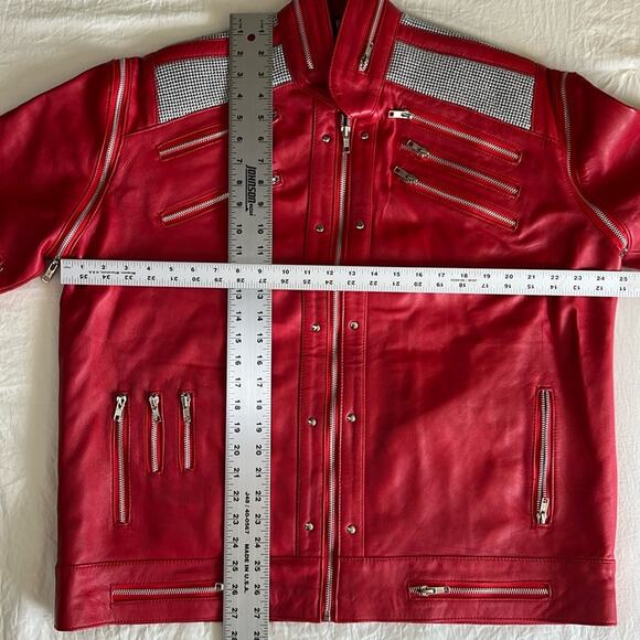 Unisex 2XL Red Leather Jacket with removable sleeves Michael Jackson Thriller - Picture 6 of 16